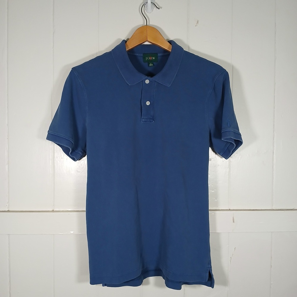 J.Crew Oarsman Logo Polo Shirt Mens Small Blue Pique Cotton Short Sleeve BZ308